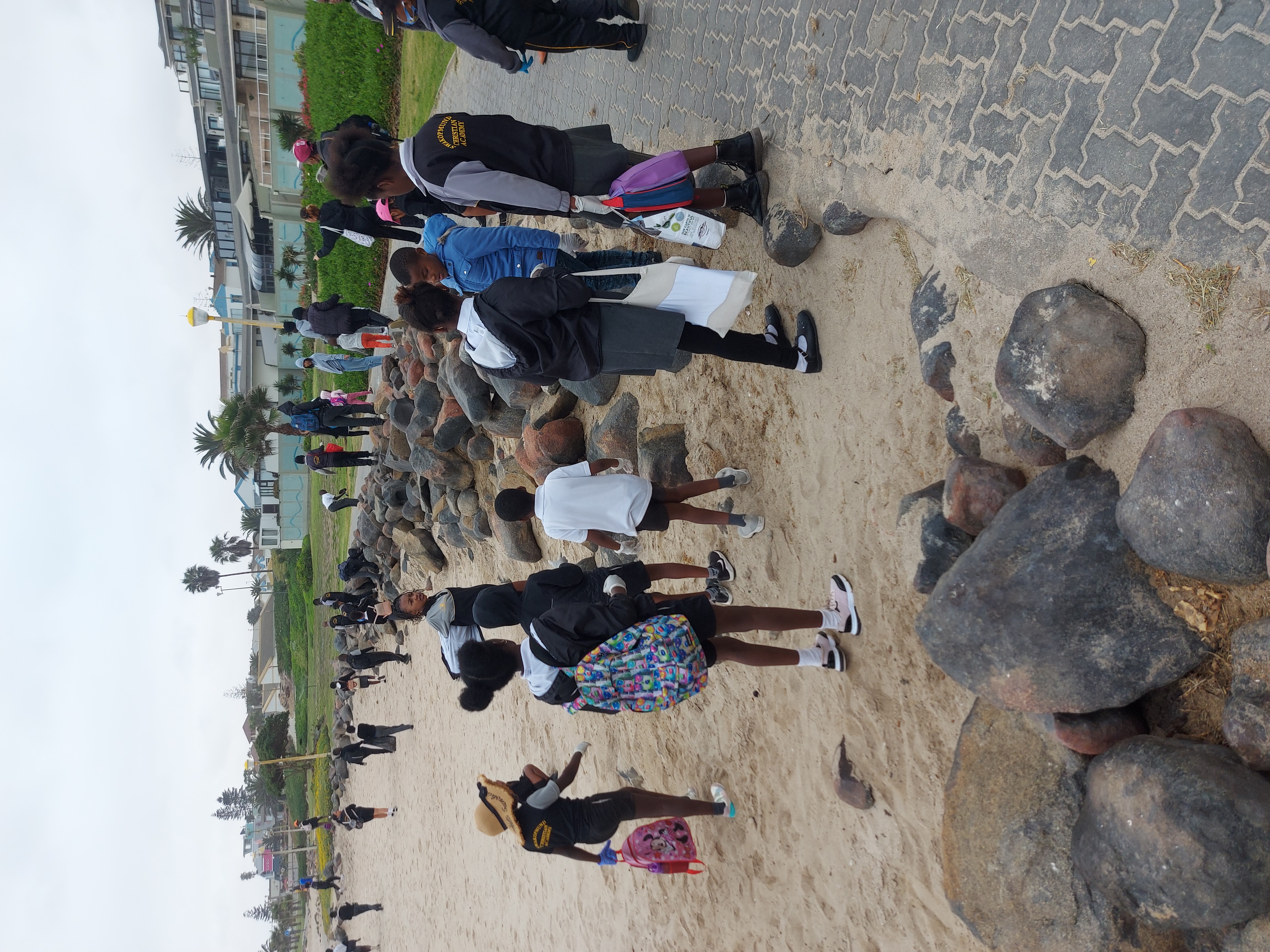 Beach cleanup teamwork
